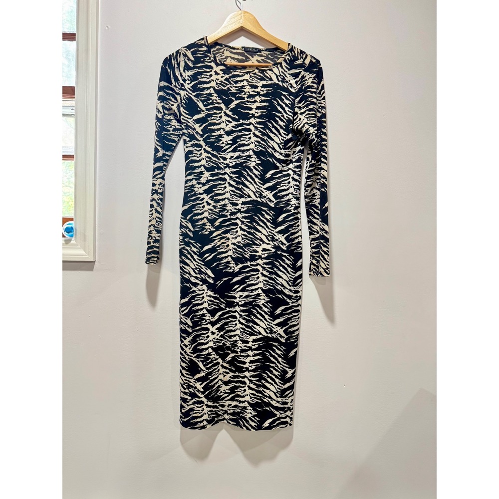 UK2LA Black and Cream Tiger Mountain Range Print Long Sleeve Bodycon Midi Dress
